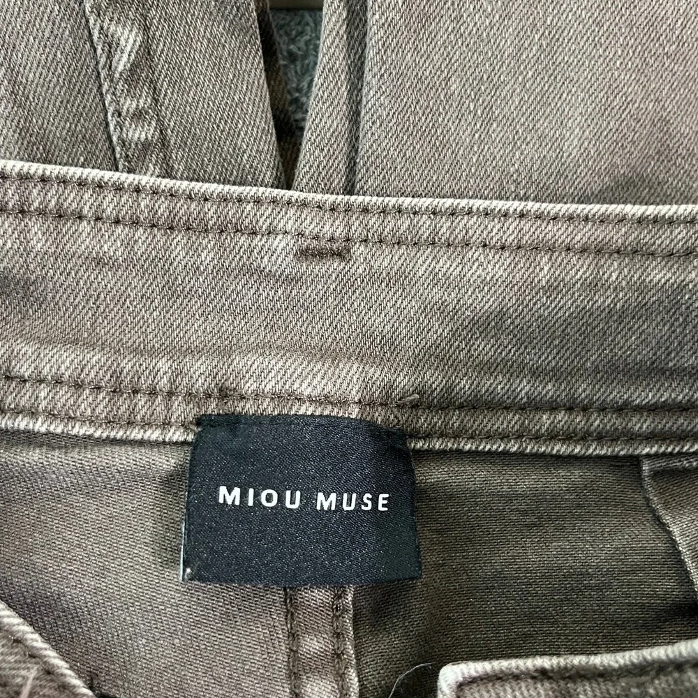 Miou Muse‎ Jeans Womens Medium Brown Denim Wide Leg Frayed Hem High Rise Stretch